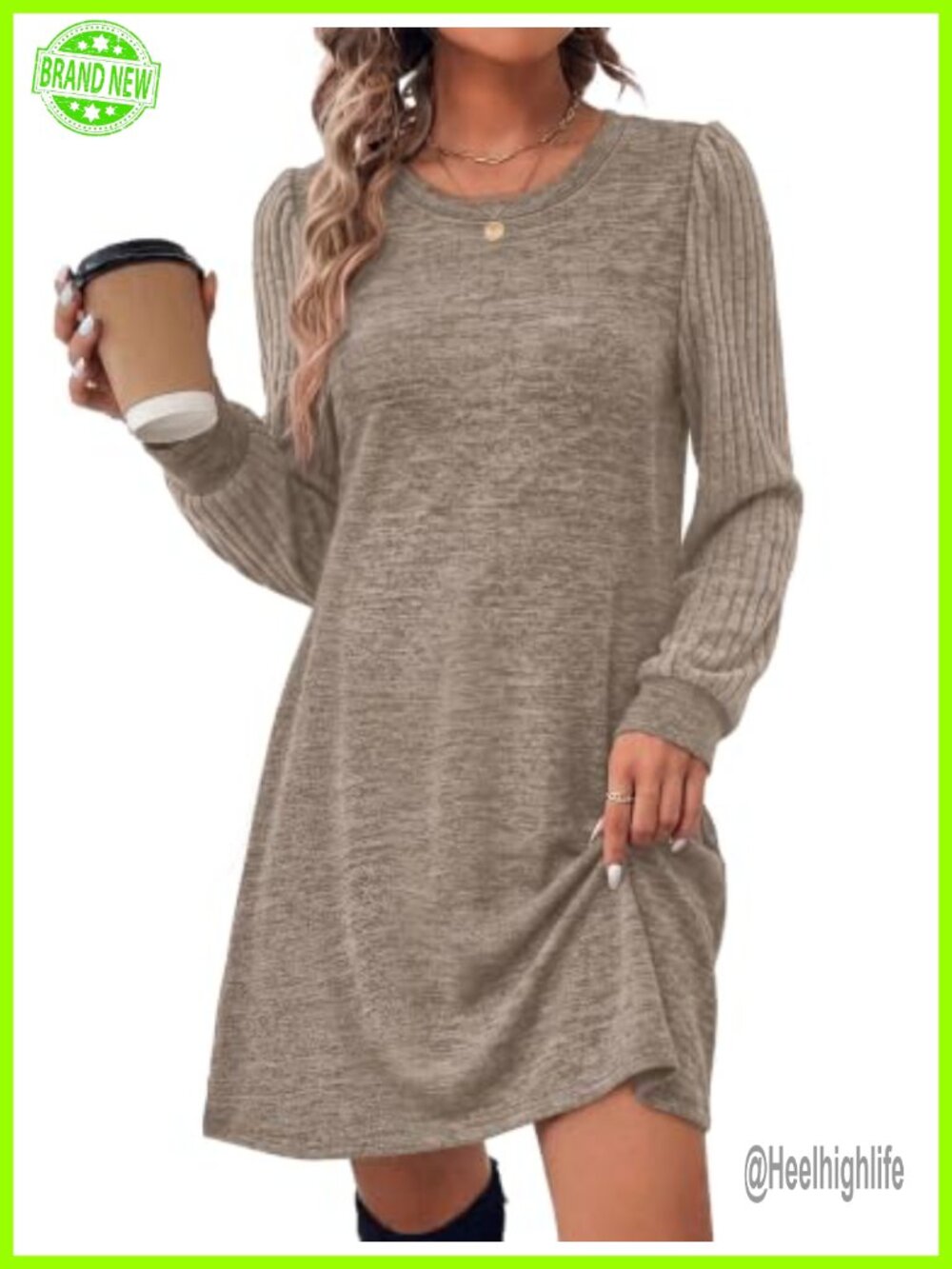 Women's Sweater Dress Long Sleeve Tunic Casual Stretch Pullover
